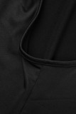 Black Sexy Solid Patchwork Backless O Neck Skinny Rompers