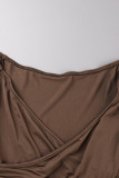 Brown Sexy Solid Patchwork V Neck Pencil Skirt Dresses