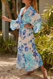 Pink Sexy Casual Print Frenulum Cardigan Swimwears Cover Up