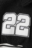 Black Casual Sportswear Solid Patchwork Buckle Patch Turndown Collar Outerwear