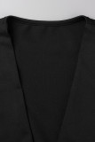 Black Sexy Solid Hollowed Out Patchwork V Neck Skinny Jumpsuits
