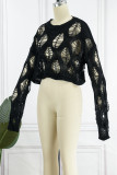 Black Sexy Casual Solid Ripped Hollowed Out See-through O Neck Tops