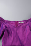 Purple Casual Elegant Solid Patchwork Flounce Fold V Neck Dresses