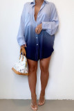 Gradient Color Casual Print Patchwork Buckle Turndown Collar Shirt Dress Dresses