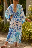 Pink Sexy Casual Print Frenulum Cardigan Swimwears Cover Up