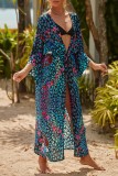 Pink Sexy Casual Print Frenulum Cardigan Swimwears Cover Up