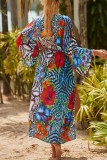 Pink Sexy Casual Print Frenulum Cardigan Swimwears Cover Up