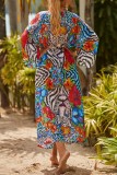 Pink Sexy Casual Print Frenulum Cardigan Swimwears Cover Up