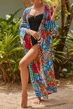 Pink Sexy Casual Print Frenulum Cardigan Swimwears Cover Up