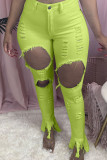 Yellow Fashion Casual Solid Ripped Skinny Broken Hole Trousers