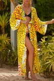 Pink Sexy Casual Print Frenulum Cardigan Swimwears Cover Up
