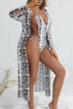 Grey Sexy Print Backless Swimwears Set (With Paddings)
