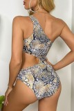 Multicolor Sexy Print Hollowed Out Backless Swimwears
