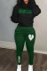 Green Casual Print Patchwork Hooded Collar Long Sleeve Two Pieces