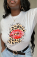 White Street Lips Printed Patchwork O Neck T-Shirts