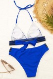 Blue Sexy Solid Bandage Patchwork Backless Swimwears (With Paddings)
