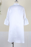 White Casual Elegant Solid Patchwork Buckle A Line Plus Size Dresses