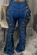 The cowboy blue Street Solid Ripped Make Old Mid Waist Regular Denim
