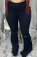 Black Street Solid Ripped Make Old Mid Waist Regular Denim