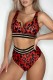 Red Sexy Print Patchwork Backless Swimwears (With Paddings)