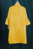 Yellow Casual Elegant Solid Patchwork Buckle A Line Plus Size Dresses