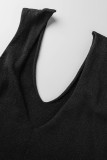 Black Casual Solid Hollowed Out Patchwork Halter Tops