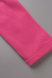 Rose Red Casual Solid Patchwork Zipper Hooded Collar Long Sleeve Two Pieces