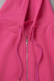 Rose Red Casual Solid Patchwork Zipper Hooded Collar Long Sleeve Two Pieces