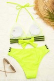 Blue Sexy Solid Bandage Patchwork Backless Swimwears (With Paddings)