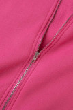Rose Red Casual Solid Patchwork Zipper Hooded Collar Long Sleeve Two Pieces