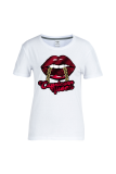 Black Casual Lips Printed Patchwork O Neck T-Shirts