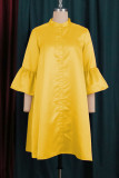 Yellow Casual Elegant Solid Patchwork Buckle A Line Plus Size Dresses