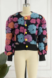 Black Casual Print Patchwork Buckle Outerwear