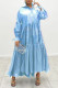 Sky Blue Casual Solid Patchwork Buckle Fold Turndown Collar Shirt Dress Dresses(Without Belt）