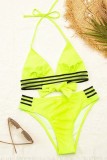 Blue Sexy Solid Bandage Patchwork Backless Swimwears (With Paddings)