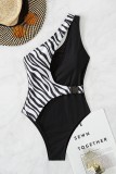 Black Sexy Print Hollowed Out Patchwork Backless Swimwears (With Paddings)