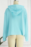 Blue Casual Print Patchwork Hooded Collar Tops