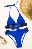 Blue Sexy Solid Bandage Patchwork Backless Swimwears (With Paddings)
