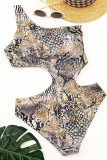 Multicolor Sexy Print Hollowed Out Backless Swimwears