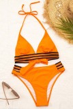 Blue Sexy Solid Bandage Patchwork Backless Swimwears (With Paddings)