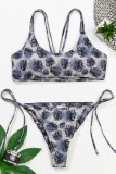 Green Sexy Print Bandage Backless Swimwears (With Paddings)