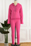 Rose Red Casual Solid Patchwork Zipper Hooded Collar Long Sleeve Two Pieces