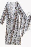 Grey Sexy Print Backless Swimwears Set (With Paddings)