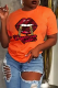 Orange Casual Lips Printed Patchwork O Neck T-Shirts