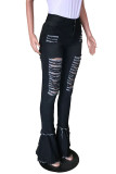 Black Street Solid Ripped Patchwork Plus Size Jeans