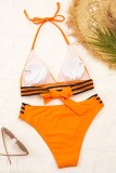 Blue Sexy Solid Bandage Patchwork Backless Swimwears (With Paddings)