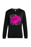 Black Street Lips Printed Patchwork O Neck Tops