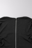 Colorful Blue Sexy Solid Hollowed Out Patchwork Square Collar Long Sleeve Two Pieces