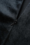 Black Sexy Solid Patchwork Half A Turtleneck One Step Skirt Dresses