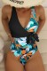 Black Sexy Print Bandage Patchwork Backless Swimwears (With Paddings)